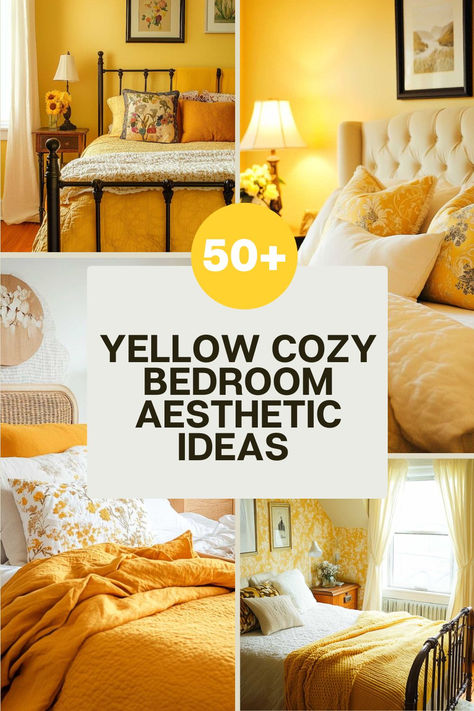 Transform your space with yellow cozy bedroom aesthetic ideas, where soft yellow bedroom tones meet dream spaces filled with charm. From mustard yellow bedrooms to delicate butter yellow accents, create a soothing retreat that feels uniquely yours. Explore the inspiration now! Yellow Spare Bedroom Ideas, Mustard Yellow Comforter Bedroom, Pastel Yellow Bedroom Aesthetic, Yellow Gray And White Bedroom, Light Yellow Room Decor, Bedrooms With Yellow Walls, Mustard Walls Bedroom, Butter Yellow Bedroom, Lemon Yellow Bedroom