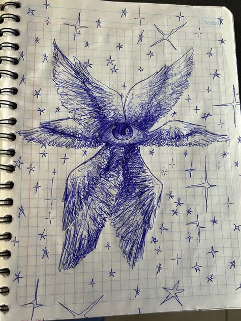 Seraphim Drawing, Ballpoint Pen Sketch, Ballpoint Drawing, Sketchbook Aesthetic, Scratch Book, Awesome Drawings, Ballpoint Pen Art, Pen Doodles, Ballpoint Pen Drawing