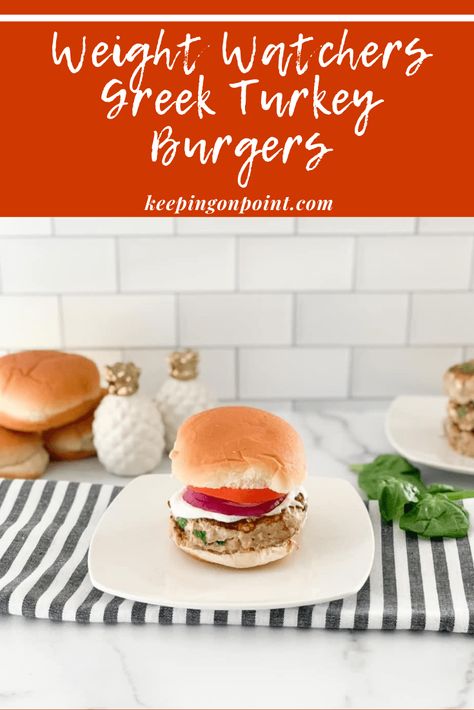 Greek Turkey Burgers - Keeping On Point Ww Sandwiches, Turkey Feta Burgers, Greek Burger, Keeping On Point, Turkey Burger Recipe, Greek Turkey, Turkey Patties, Greek Turkey Burgers, Hamburgers Grilled