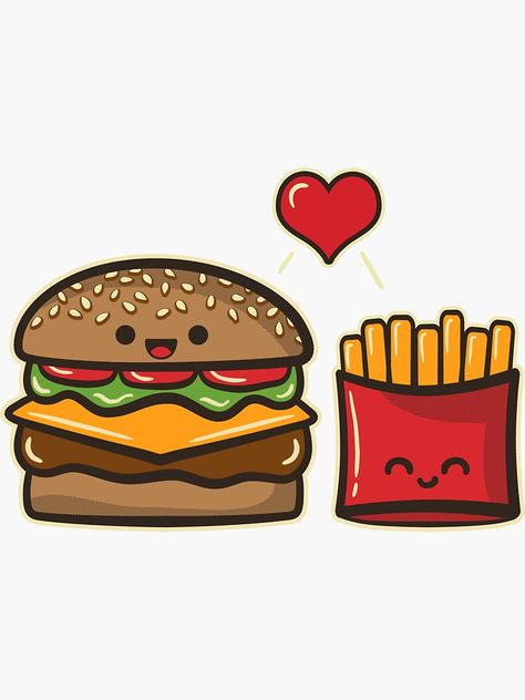 "Burger and Fries" Sticker by fishbiscuit | Redbubble Burger And Fries Tattoo, Burger And Fries Drawing, Fries Wallpaper, Fries Sticker, Christmas Signage, Chip Tattoo, Burger Drawing, How To Cook Hamburgers, Burgers And Shakes