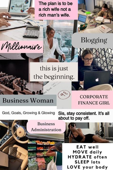 Business Career Aesthetic Vision Board For all my prospective business ladies! Business Career Aesthetic, Vision Board Business, Motivation Vision Board, Daglig Motivation, Career Aesthetic, Vision Board Success, Aesthetic Vision Board, Vision Board Collage, Business Vision Board