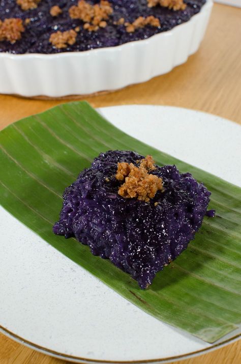 Ube Biko Recipe — The Sago Show Sago Recipes Savoury, Ube Biko Filipino Recipe, Ube Biko Recipe, Biko Filipino Recipe, Ube Biko, Biko Recipe, Hawaiian Desserts, Filipino Dessert, Local Bakery