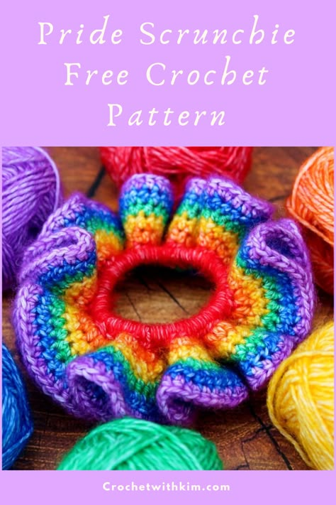 Pride Projects, Bright Crochet, Scrunchie Pattern, Crochet Craft Fair, Rainbow Gifts, Crochet Scrunchie, Scrap Yarn Crochet, Scrap Yarn, Colorful Crochet