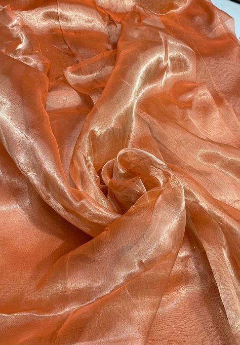 "Metallic  tissue organza  Orange color  100% Silk Organza 45\" wide. Usable for Apparel and interior designing." Silk Route, Silk Chiffon Fabric, French Silk, Interior Designing, Organza Fabric, Orange Fabric, Silk Organza, Gorgeous Fabrics, Green Silk