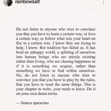 Chris on Instagram: “I feel this @rainbowsalt #aboutme #onmyown #rainbowsalt #biancasparacino #biancasparacinoquotes #quotes #words #inspiration #motivation…” Rainbowsalt Quotes, Brianna Weist, Notes Quotes, Honest Quotes, Heart Projects, Quotes Mindset, Words Inspiration, Hodge Podge, Big Dreams