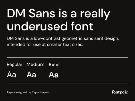 DM Sans - Sans-Serif Google Font by fontpair on Dribbble Google Font Pairings, Bold Serif Fonts, Sans Serif Typography, Free Monogram Fonts, Typography Design Font, Font Pairings, Elegant Serif Fonts, Modern Serif Fonts, Graph Design