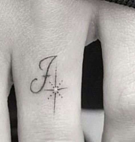 J Finger Tattoo, R Initial Tattoo, Initial Tattoo On Finger, Inside Finger Tattoos, Ring Tattoo Designs, Tiny Tattoos For Women, Baby Tattoo Designs, Tattoo Script Fonts, Ring Finger Tattoos