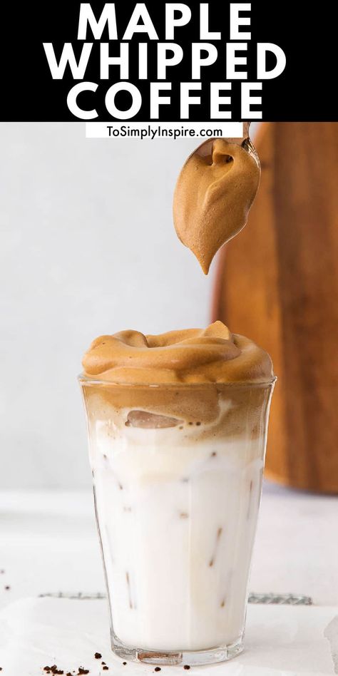 Made with a few simple ingredients, and enjoyed either hot or cold, this maple whipped coffee is light, frothy, and next-level good! Whipped Coffee, Vegan Drinks, Starbucks Drinks Recipes, Coffee Recipe, Coffee Drink Recipes, Ice Coffee Recipe, Starbucks Recipes, Pumpkin Cream, Idee Pasto Sano