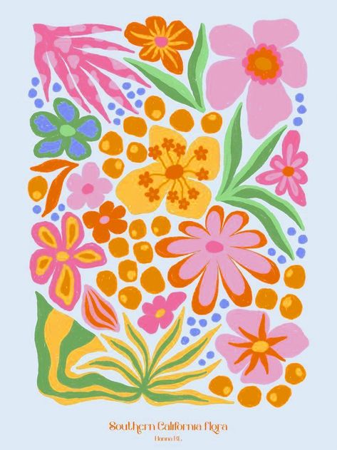 Indie Flower Painting, Easy Prints To Draw, Paint Board Ideas, Pink And Orange Senior Parking Spot, Funky Flower Art, Floral Parking Spot Painting, Floral Senior Parking Spot Painting, Parking Spot Designs, Flower Parking Spot Painting