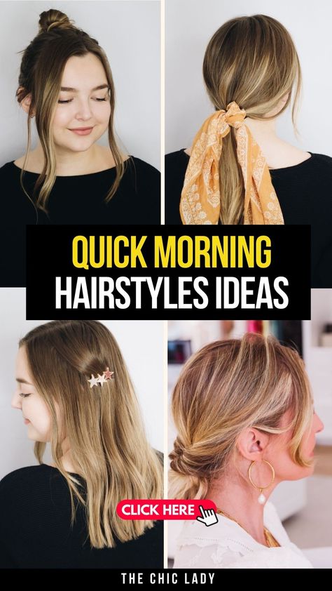 18 Chic & Easy 5-Minute Hairstyles for Busy Mornings Quick Professional Hairstyles, Easy Up Do Hairstyles For Medium Hair, Easy Everyday Hairstyles For Medium Hair, Easy Styles For Long Hair, Quick Hairstyles For Work, Easy Hairstyles For Fine Hair, Easy Medium Hairstyles, Cheap Hairstyles, Business Casual Hairstyles