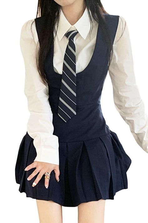 School Uniform Dress, Preppy Shirt, School Uniform Fashion, Shoes Outfit Fashion, Shirt Vest, Free Socks, Uniform Fashion, Girls Uniforms, Dress Suit