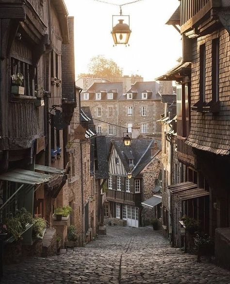 #monnature@allmondegreen | mondegreen ✿ܓ Golden Morning, My French Country Home, Brittany France, Travel Places, Medieval Town, Beautiful Mountains, Morning Light, Pretty Places, City Streets