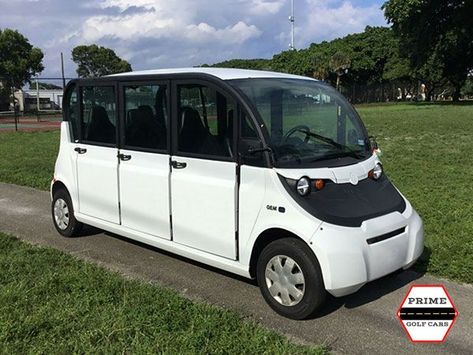 6 passenger white Polaris Gem with doors, also available in black with or without doors, maximum speed 24mph, street legal LSV Gem Electric Car, Beach Golf Cart, Golf Cart Repair, Gem Cars, Golf Carts For Sale, Electric Golf Cart, Tiny Cars, Golf Car, Smart Car