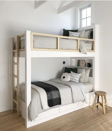 Cute Bunk Beds, White Vaulted Ceiling, Bunk Bed Lighting, Bunk Beds For Girls, Beds For Girls, White Bunk Bed, Bunk Room Ideas, Cabin Bunk Beds, Bunk Bed Room