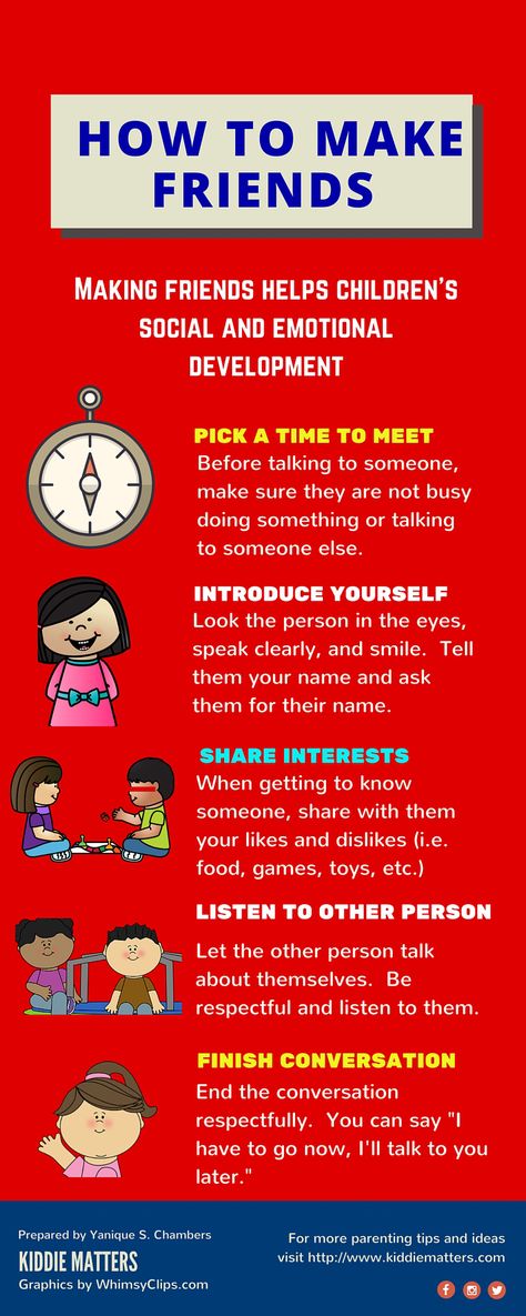 How To Make Friends Infographic Teach kids the important social skill of making friends.  Parents, teachers, and counselors can role play this infographic with children to help them practice how to behave in social situations where they are meeting new people. How To Make Friends, Social And Emotional Development, Friendship Skills, Social Skills Activities, Getting To Know Someone, Teaching Children, Character Education, Teach Kids, Social Stories