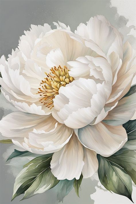 Watercolor Art Canvas, Flower Watercolor Art, White Peony, Elegant Watercolor, Flower Watercolor, Minimal Tattoo, Peony Flower, Art Canvas, Watercolor Art