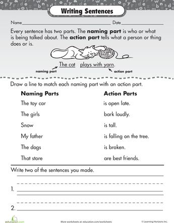 Worksheets: Beginning Grammar: Parts of a Sentence Naming Part And Telling Part Sentences, Simple Sentence Worksheet, Parts Of A Sentence Worksheet, Sentence Building Worksheets For Grade 2, Kinds Of Sentences Worksheet Grade 5, Sentence Forming Worksheet, Sentence Construction Grade 1, Sentence Correction Worksheets, Constructing Sentences Worksheets