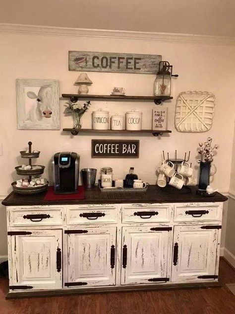 Home Coffee Bar Ideas, Bars Ideas, Space Coffee, Coffee Mornings, Coffee Bar Station, Diy Coffee Bar, Farmhouse Coffee Bar, Coffee Inspiration, Coffee Bar Design