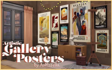 Sims 4 Wall Decor, Clutter Sims 4 Cc, Artsy Posters, Sims4 Build, Sims Finds, Sims Furniture, Cc Folder, Sims 4 Bedroom, Sims 4 Clutter