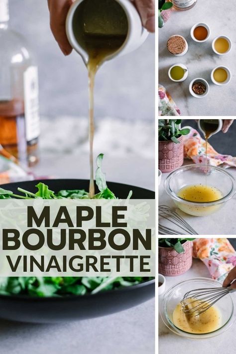 Maple Bourbon Vinaigrette Salad Dressing, a simple vegan maple syrup and bourbon whiskey vinaigrette that’s perfect for fall salads and autumn roasted vegetables. Salad Dressing Recipes Vinaigrette, Fall Salads, Dressing Recipes Thanksgiving, Vinaigrette Dressing Recipe, Maple Syrup Recipes, Salad Dressing Recipes Healthy, Vegan Salad Dressing, Maple Bourbon, Vinaigrette Salad