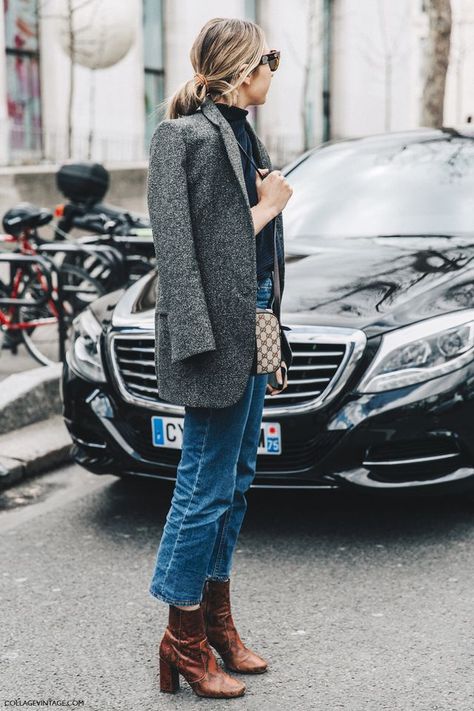 Street Style. Gray Oversized Blazer Outfit, Street Style Fall Outfits, Gray Blazer, Blazer Outfit, Moda Chic, Collage Vintage, Looks Street Style, Autumn Street Style, Winter Trends