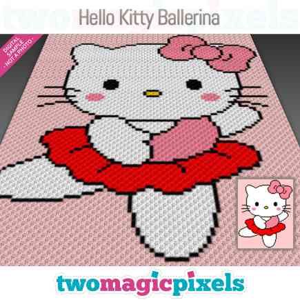 Hello Kitty Ballerina, Two Magic Pixels, Cross Stitch Graph, Crochet Hello Kitty, C2c Crochet Pattern Free, C2c Crochet Blanket, Hello Kitty Blanket, Hello Kitty Crochet, Crocheting Projects