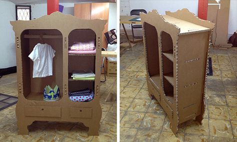 Cardboard Wardrobe Diy, Cardboard Wardrobe, Diy Wall Hanging Paper, Cardboard Furniture Design, Cardboard Ideas, Cute Storage Boxes, Cardboard Recycling, Cardboard Crafts Diy, Cardboard Design