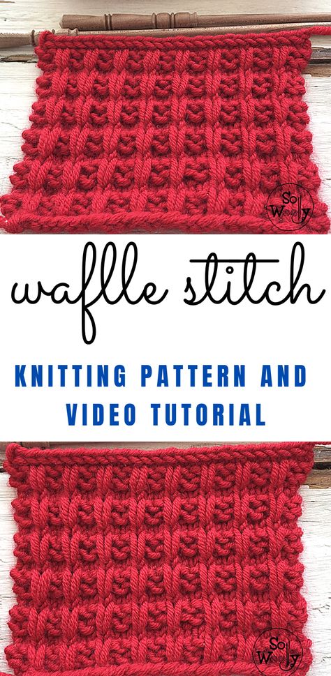 Super easy to knit, and full of texture, this version of the famous Waffle stitch knitting pattern is great for beginners! Waffle Stitch Knitting, Popcorn Stitch Crochet, Cranberry Bites, Chunky Knit Headband, Stitch Knitting Pattern, Design Kitchen Ideas, Large Knitting, Knitting Patterns Free Scarf, Easy Knitting Projects