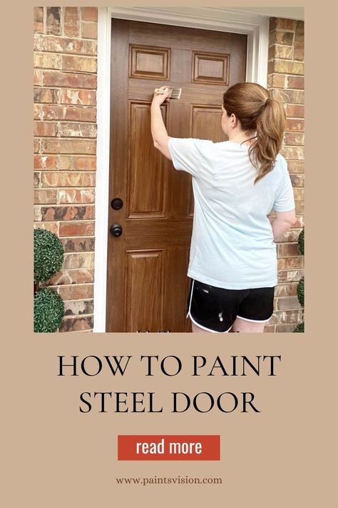 #PaintSteelDoor #SteelDoorTransformation #FauxWoodGrain #PaintingTechniques #HomeImprovement #DIYProjects Steel Door Painted Like Wood, Walnut Gel Stain Front Door, Paint Metal Door To Look Like Wood, How To Paint A Metal Front Door, Paint Front Door To Look Like Wood, Faux Wood Door Paint, Wood Door Paint, Paint Steel Door, Painting Metal Doors