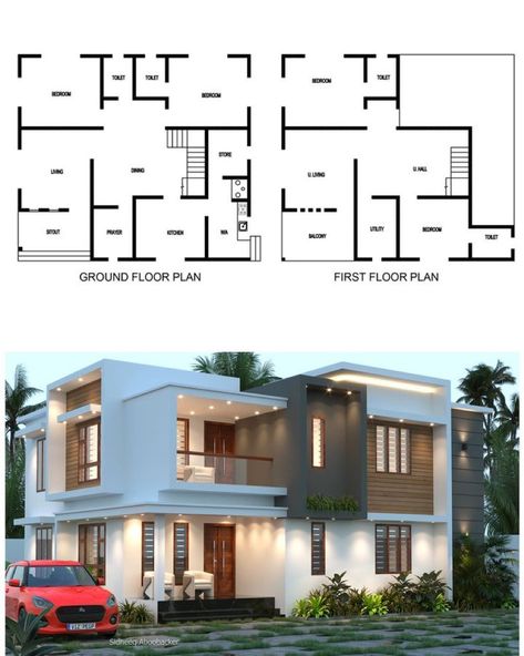 Kerala Home Design Modern, Kerala Style House, Kerala Homes, Kerala Home Design, Home Design Modern, Kerala Home, 2bhk House Plan, Small House Floor Plans, Kerala House Design