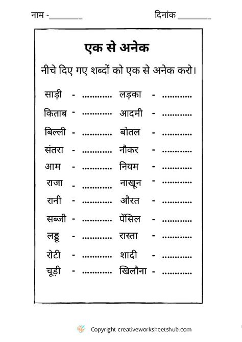 Hindi Grammar Worksheets for Class 1 - creativeworksheetshub Hindi Grammar Worksheets Grade 2, Hindi Worksheets For Class 2, Hindi Class 2, Class 1 Hindi Worksheets, Hindi Worksheets For Class 1, Class 2 Hindi Worksheet, Hindi Grammar Worksheets, हिंदी व्याकरण, Singular And Plural Words