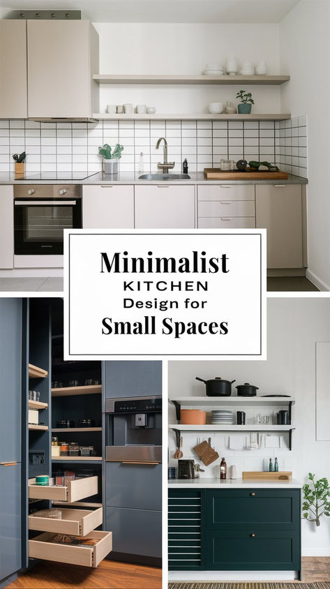 Perfect your small kitchen with minimalist design ideas that maximize space and style. From sleek storage solutions to simple decor tips, transform your compact kitchen into a clutter-free oasis. #MinimalistKitchen #SmallSpaceDesign #ModernKitchen Functional Minimalist Kitchen, Small Kitchen Ideas No Island, Modern Compact Kitchen Design, 300 Sq Ft Kitchen, Modern Kitchen Design For Small Spaces, Small Minimalist Kitchen Ideas, Small Kitchen Inspo Modern, Efficiency Kitchens Small Spaces, Small Kitchen For Office