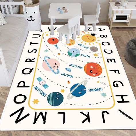 Solar System Kids Room, Solar System Kids, Educational Nursery, Solar System For Kids, Abc Kids, Playroom Bedroom, Classroom Rug, Playroom Rug, Play Rug