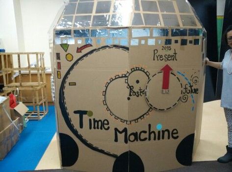 Cardboard Time Machine, Time Travel Machine, Time Travelers, Frog Crafts, Holiday Club, Teaching Time, The Time Machine, Elapsed Time, Camping Games