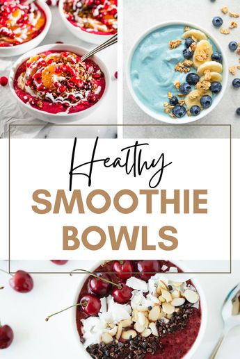 These Healthy Smoothie Bowl Recipes are great as a breakfast, lunch, or on its own as a dessert! If fruit is a big part of your diet, then these smoothie bowls are a great way to shake things up. How To Make A Smoothie Bowl, Smoothie Bowl Recipe Easy, Protein Smoothie Bowl Recipe, Healthy Smoothie Bowl Recipes, Healthy Smoothie Bowls, Smoothie Bowl Base, Vegan Breakfast Recipes Healthy, Breakfast Smoothie Bowl Recipes, Healthy Smoothie Bowl