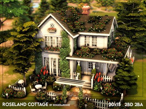 The Sims Resource - Roseland Cottage (NO CC) Sims 4 Cottage, The Sims 4 Lots, Sims 4 House Building, Sims 4 House Design, Sims Building, Blue Cottage, Sims House Plans, Sims House Design, Modern Cottage