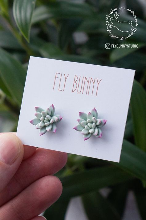 Resin Succulent, Succulent Earrings, Handmade Hairpin, Necklaces Handmade, Cute Wedding, Rings Handmade, Color Gradient, Polymer Clay Projects, Earrings Cute