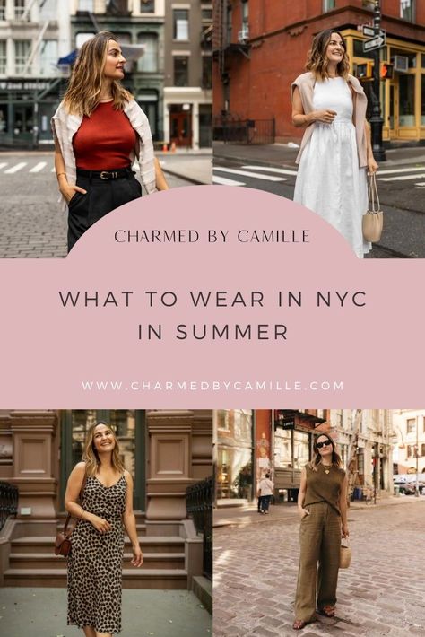 From picnicking in Central Park and outdoor happy hours on patios and rooftops to cooling off with a Broadway show or shopping, the activities are truly endless. Dressing for New York’s summer heat and humidity can be tricky, but with some thoughtful packing, you can look stylish and feel comfortable as you explore its vibrant streets. Today Charmed By Camille shares what to wear in NYC this summer! Summer Outfits In New York, What To Wear In New York City In Summer, What To Wear In Nyc In Summer, Broadway Show Outfit Nyc Summer, Nyc Summer Outfits 2024, Nyc In Summer, Summer New York Outfits, New York Summer Fashion, Broadway Show Outfit