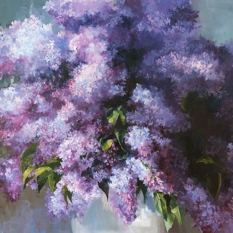 Lilac Oil Painting, Lilac Acrylic Painting, Lilac Flower Painting, Purple Flowers Painting, Lilac Painting, Light Purple Flowers, Painting Flowers Tutorial, Lilac Tree, Claude Monet Art