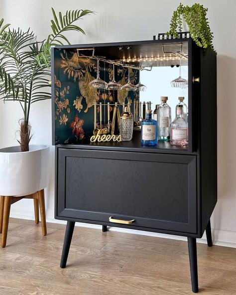 Liquor Cabinet Diy, Alcohol Cabinet, Bar Cupboard, Bar Storage Cabinet, Apartment Therapy Inspired Decor, Bar Diy, Deco Furniture, Diy Cabinets, Cabinet Decor