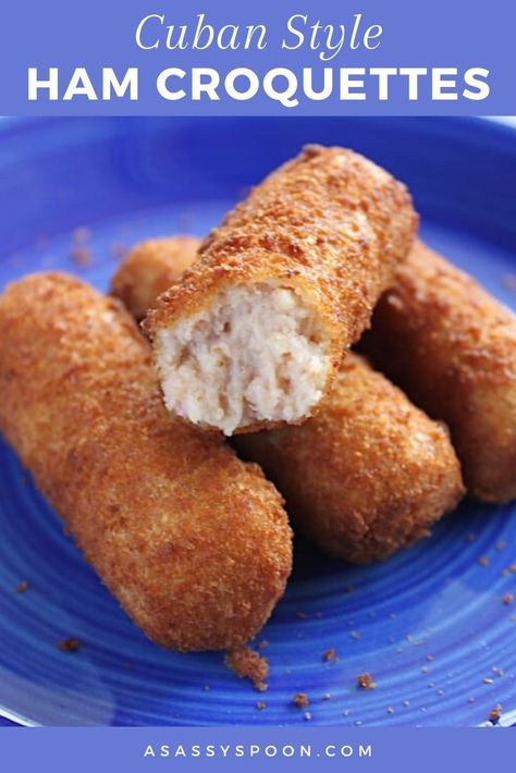 Cuban Croquetas, Ham Croquettes Recipe, Ham Croquettes, Croquettes Recipe, Spanish Foods, Cuban Dishes, Cuban Cuisine, Cuban Style, Cuban Food