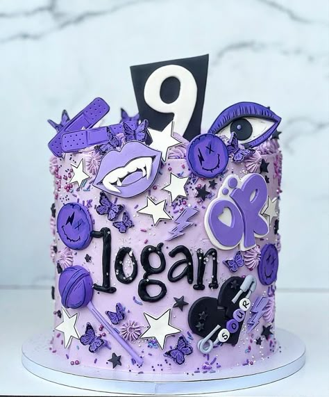 Danielle Keene Horvath | Olivia Rodrigo theme 💜🖤🍭🪪⚡️ #oliviarodrigocake #oliviarodrigo #birthdaycake #sheilamae | Instagram Olivia Rodrigo Birthday Party Ideas Guts, Olivia Rodrigo Birthday Decorations, Olivia Rodrigo Cupcakes, Guts Cake Olivia Rodrigo, Olivia Rodrigo Cakes Ideas, Olivia Rodrigo Bday Party, Olivia Rodrigo Cakes Birthday, Olivia Rodrigo Birthday Party Theme, Olivia Rodrigo Themed Party