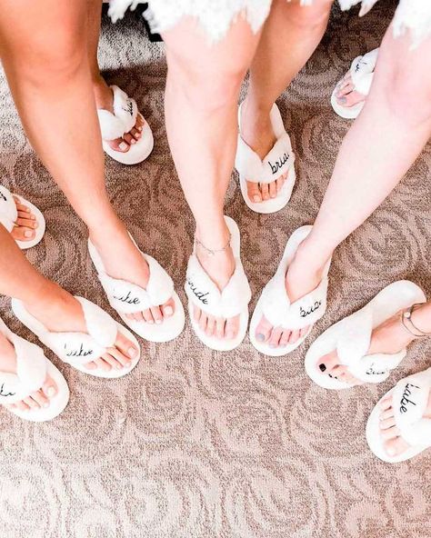 Amazing Wedding Favor Ideas That Every Guest Will Love ❤ wedding favor ideas for guests matching slippers #weddingforward #wedding #bride Proposal Party, Cute Bridesmaids Gifts, Bridesmaid Slippers, Bride Slippers, Marriage Ideas, Boutique Business, March Wedding, White Slippers, Brides Babes