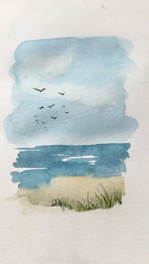 Learn Watercolor Painting, Paintings Easy, Watercolour Ideas, Learn Watercolor, Watercolor Paintings For Beginners, Creation Art, Watercolor Landscapes, Watercolor Ocean, Diy Watercolor Painting