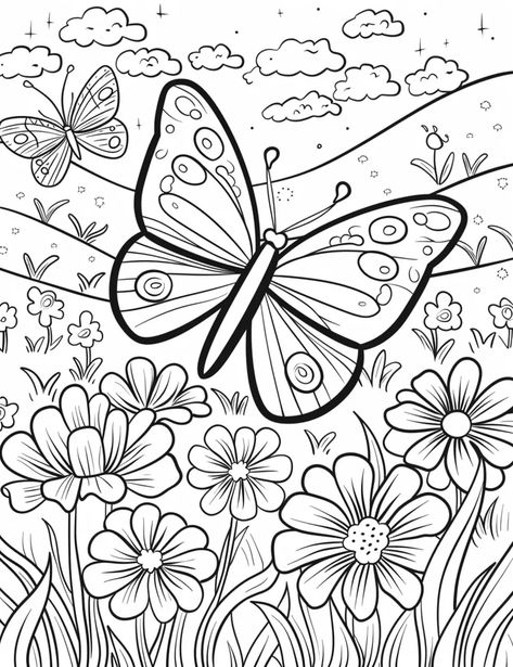 The image is a black and white outline of a butterfly. The butterfly has intricate details on its wings, including spots and lines ->> more details in ai-img-gen.com Outline Of A Butterfly, Butterfly Coloring Pages Free Printable, Butterfly Coloring Pages, Black And White Outline, Black And White Butterfly, Butterfly Black And White, Background Elements, Printable Adult Coloring Pages, Black And White Drawing