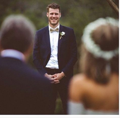 That moment when you see her walking down the aisle  #Love #Forever #Always Wedding Fotos, Groom Reaction, Wedding Picture Poses, Wedding Photos Poses, Foto Poses, Cute Wedding Ideas, Fun Wedding Photography, Wedding Engagement Photos, Wedding Photography Poses