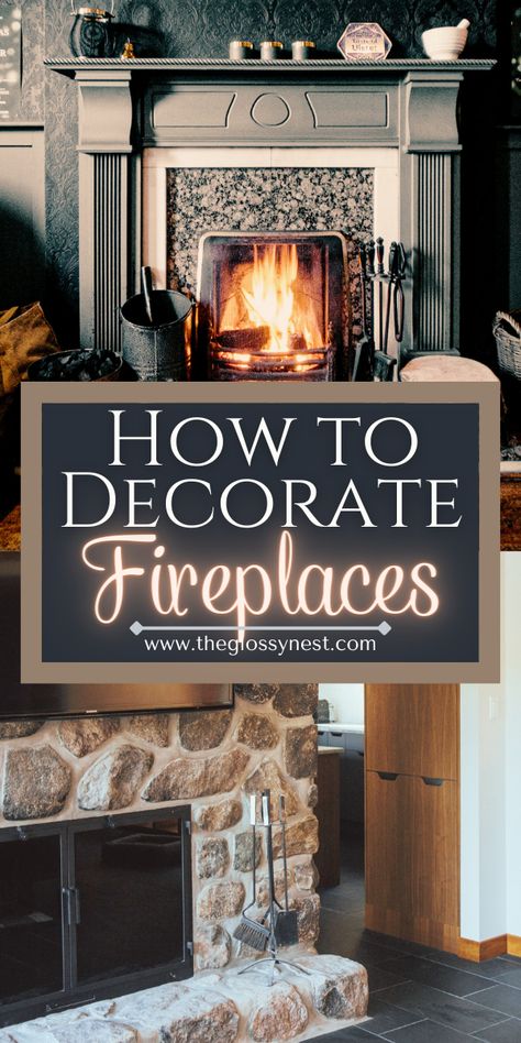 how to decorate fireplaces Decorate Old Fireplace, Covering Brick Fireplace Rustic, Vintage Mantel Decorating Ideas, Fireplace Mantle Decor With Mirror Mantel Ideas Candles, Over Fire Place Mirror, Brick Fireplace Mantle Decor, Stove Fireplace Decire, Vintage Mantle Decor, Boho Fireplace