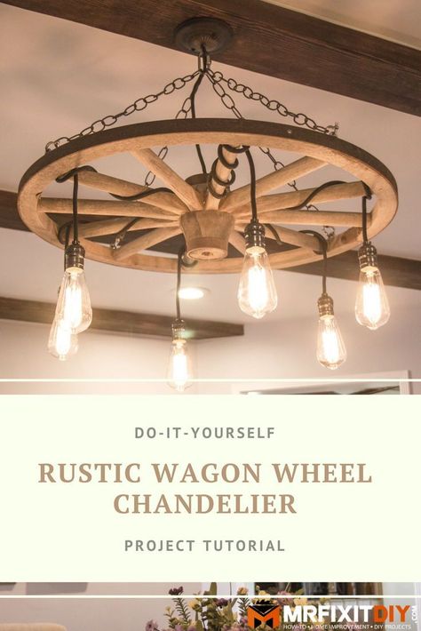 Wooden Wagon Wheel Ideas, Wagon Wheel Lighting, Wood Wheel Decor, Wagon Wheel Decor Indoor Wall Ideas, Wagon Wheel Light Fixture, Diy Wagon Wheel Chandelier, Diy Farmhouse Chandelier, Wagon Wheel Chandelier Diy, Diy Wagon Wheel