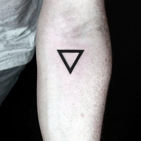 Small Minimalist Black Ink Outline Guys Triangle Inner Forearm Tattoo Triangle Tattoo Meaning, Prince Tattoo, Inner Forearm Tattoo, Tattoo Minimal, Dibujos Tattoo, Kunst Tattoos, Triangle Tattoos, Geometric Tattoo Design, Cool Small Tattoos