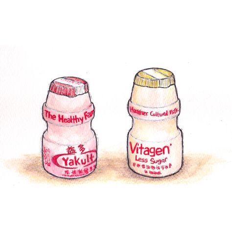 Yakult or Vitagen? Yakult Illustration, Yakult Tattoo, Yakult Drawing, Yakult Aesthetic, Food Doodles, Business Graphics, Cute Strawberry, Food Drawing, Aesthetic Themes